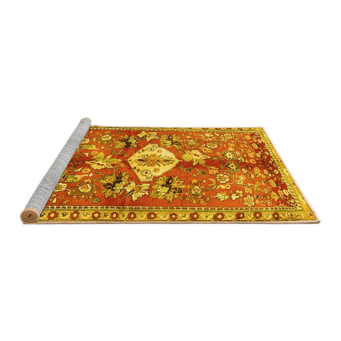 Sideview of Machine Washable Animal Yellow Traditional Rug, wshtr3359yw