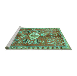 Sideview of Machine Washable Animal Turquoise Traditional Area Rugs, wshtr3359turq