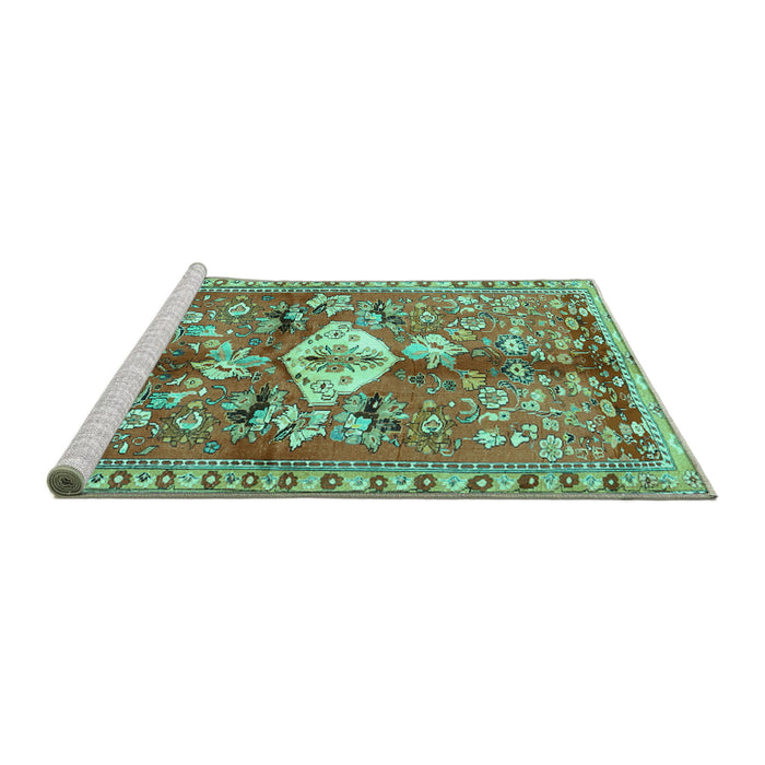 Sideview of Machine Washable Animal Turquoise Traditional Area Rugs, wshtr3359turq