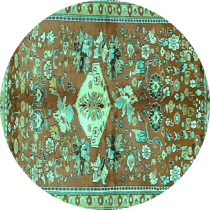 Round Animal Turquoise Traditional Rug, tr3359turq