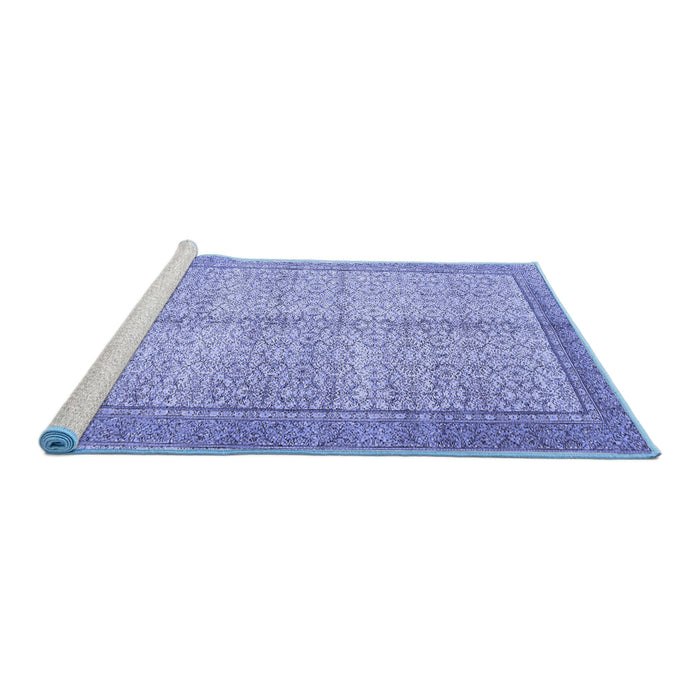 Sideview of Machine Washable Persian Blue Traditional Rug, wshtr335blu