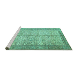 Sideview of Machine Washable Persian Turquoise Traditional Area Rugs, wshtr335turq