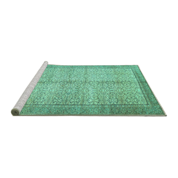Sideview of Machine Washable Persian Turquoise Traditional Area Rugs, wshtr335turq