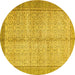 Round Persian Yellow Traditional Rug, tr335yw