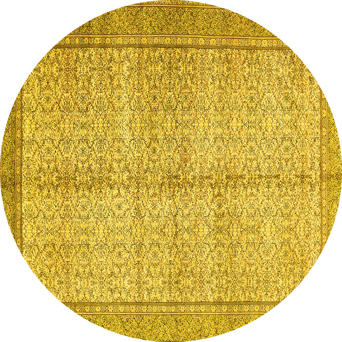Round Machine Washable Persian Yellow Traditional Rug, wshtr335yw