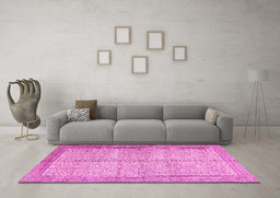 Machine Washable Persian Pink Traditional Rug in a Living Room, wshtr335pnk
