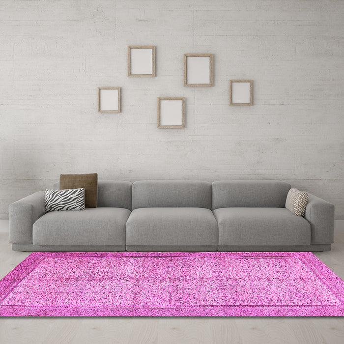 Machine Washable Persian Pink Traditional Rug in a Living Room, wshtr335pnk