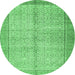 Round Persian Emerald Green Traditional Rug, tr335emgrn