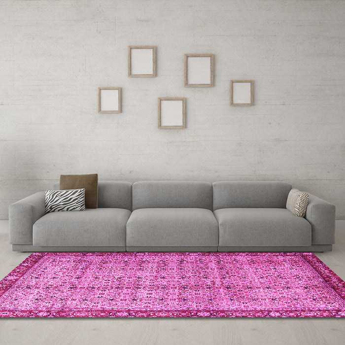 Machine Washable Persian Pink Traditional Rug in a Living Room, wshtr3360pnk