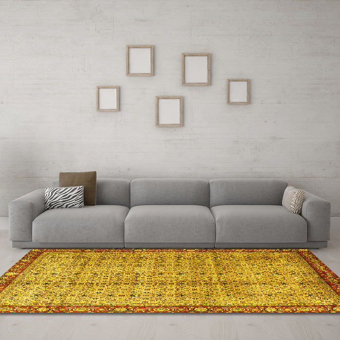 Machine Washable Persian Yellow Traditional Rug in a Living Room, wshtr3360yw
