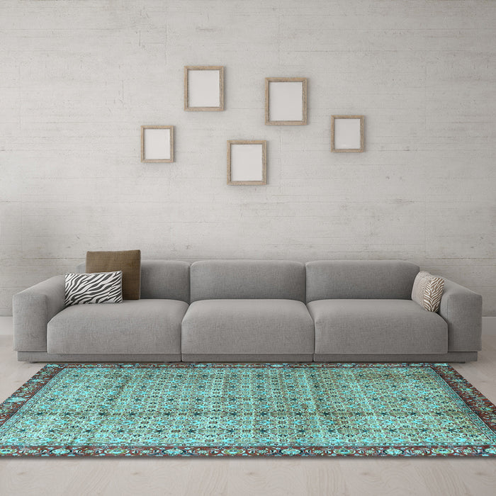 Machine Washable Persian Light Blue Traditional Rug in a Living Room, wshtr3360lblu