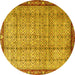 Round Machine Washable Persian Yellow Traditional Rug, wshtr3360yw