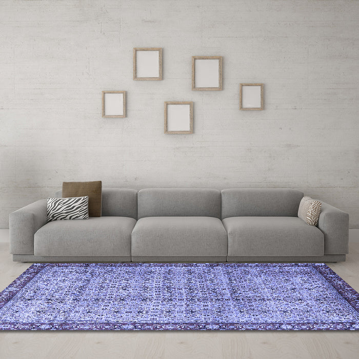 Machine Washable Persian Blue Traditional Rug in a Living Room, wshtr3360blu