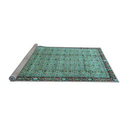 Sideview of Machine Washable Persian Light Blue Traditional Rug, wshtr3360lblu