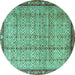 Round Machine Washable Persian Turquoise Traditional Area Rugs, wshtr3360turq