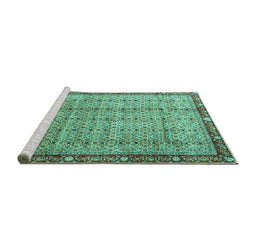 Sideview of Machine Washable Persian Turquoise Traditional Area Rugs, wshtr3360turq