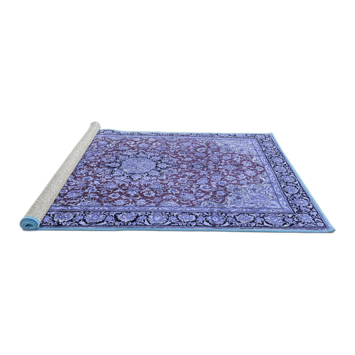 Sideview of Machine Washable Persian Blue Traditional Rug, wshtr3361blu