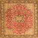 Round Machine Washable Persian Orange Traditional Area Rugs, wshtr3361org