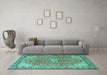 Machine Washable Persian Turquoise Traditional Area Rugs in a Living Room,, wshtr3361turq