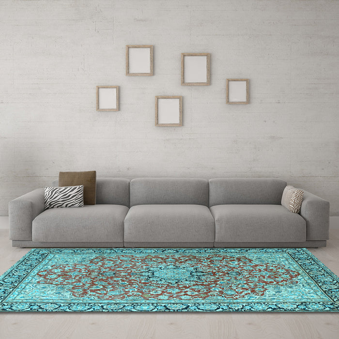 Machine Washable Persian Light Blue Traditional Rug in a Living Room, wshtr3361lblu