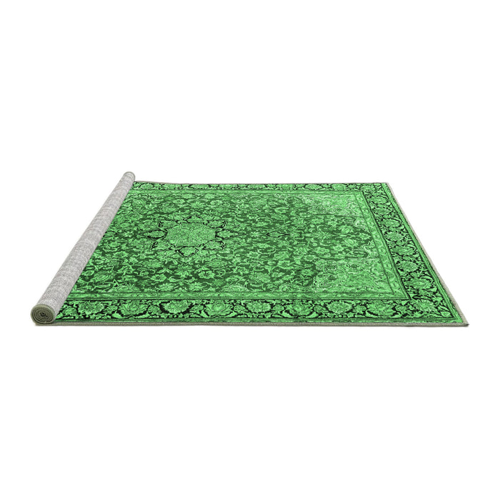 Sideview of Machine Washable Persian Emerald Green Traditional Area Rugs, wshtr3361emgrn
