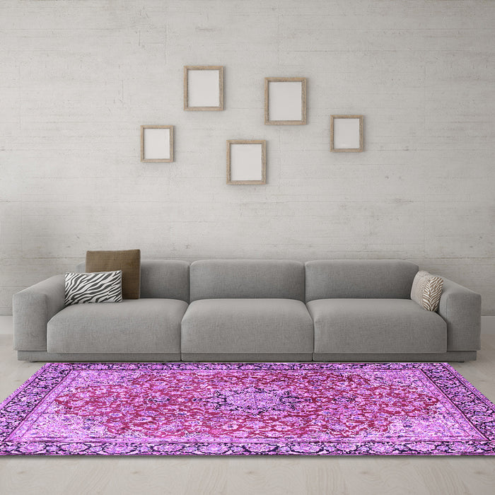 Machine Washable Persian Purple Traditional Area Rugs in a Living Room, wshtr3361pur