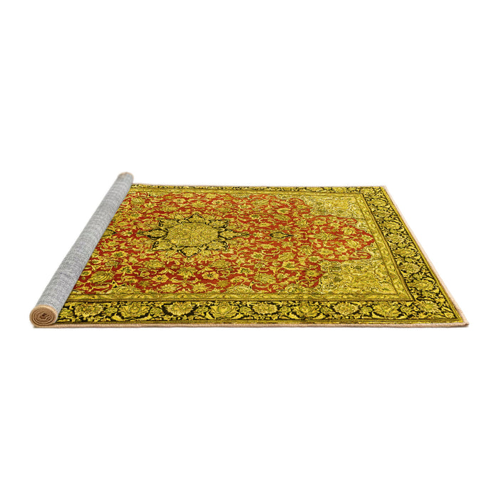 Sideview of Machine Washable Persian Yellow Traditional Rug, wshtr3361yw