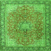 Round Machine Washable Persian Green Traditional Area Rugs, wshtr3361grn