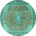 Round Machine Washable Persian Turquoise Traditional Area Rugs, wshtr3361turq