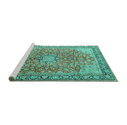 Sideview of Machine Washable Persian Turquoise Traditional Area Rugs, wshtr3361turq