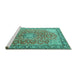 Sideview of Machine Washable Persian Turquoise Traditional Area Rugs, wshtr3361turq