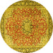 Round Machine Washable Persian Yellow Traditional Rug, wshtr3361yw