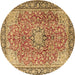 Round Machine Washable Persian Brown Traditional Rug, wshtr3361brn