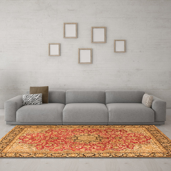 Machine Washable Persian Orange Traditional Area Rugs in a Living Room, wshtr3361org