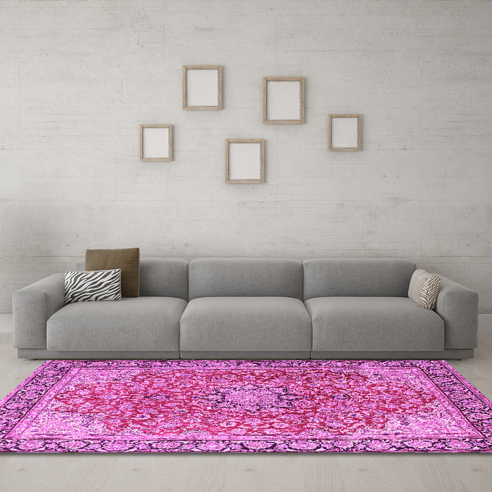 Machine Washable Persian Pink Traditional Rug in a Living Room, wshtr3361pnk