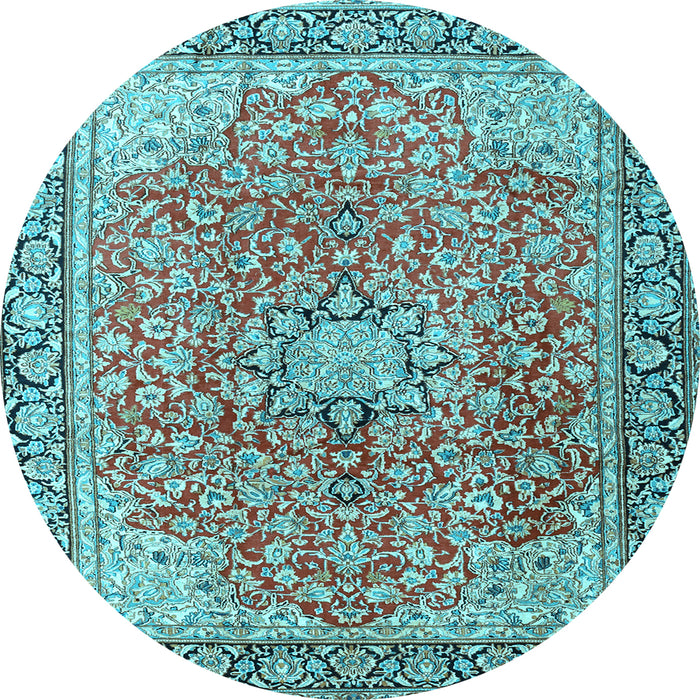 Round Machine Washable Persian Light Blue Traditional Rug, wshtr3361lblu