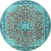 Round Machine Washable Persian Light Blue Traditional Rug, wshtr3361lblu