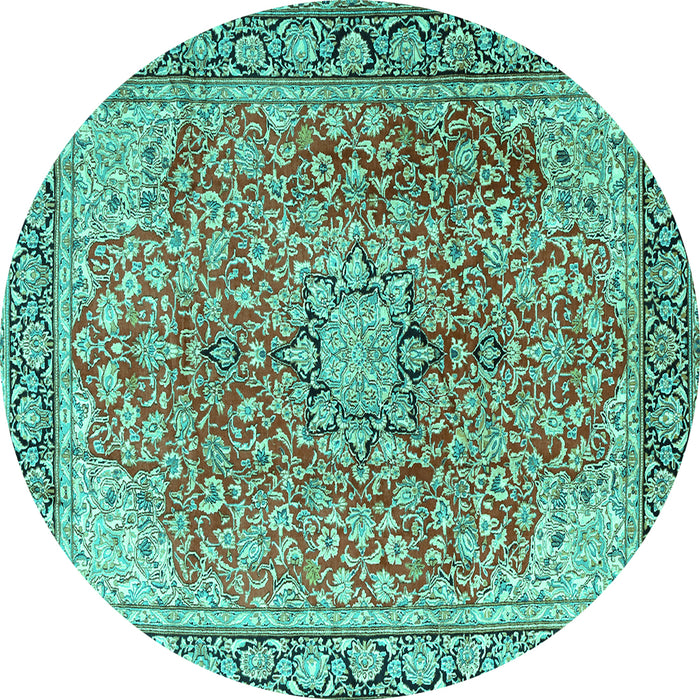 Round Persian Turquoise Traditional Rug, tr3361turq