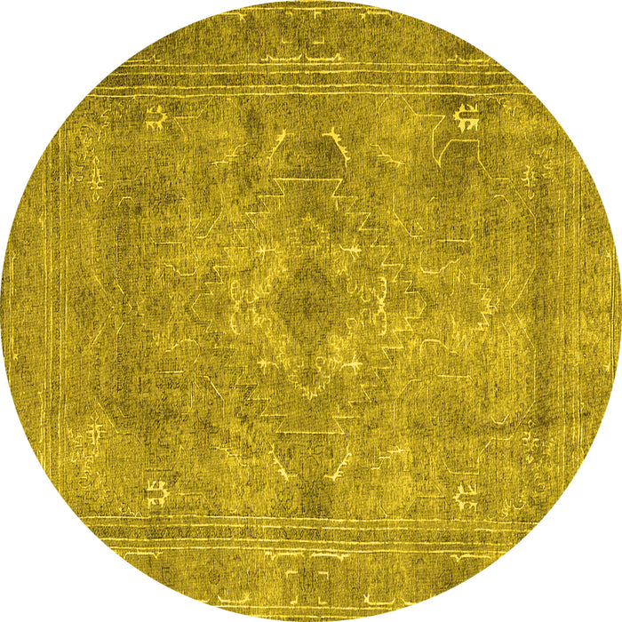 Round Persian Yellow Traditional Rug, tr3362yw