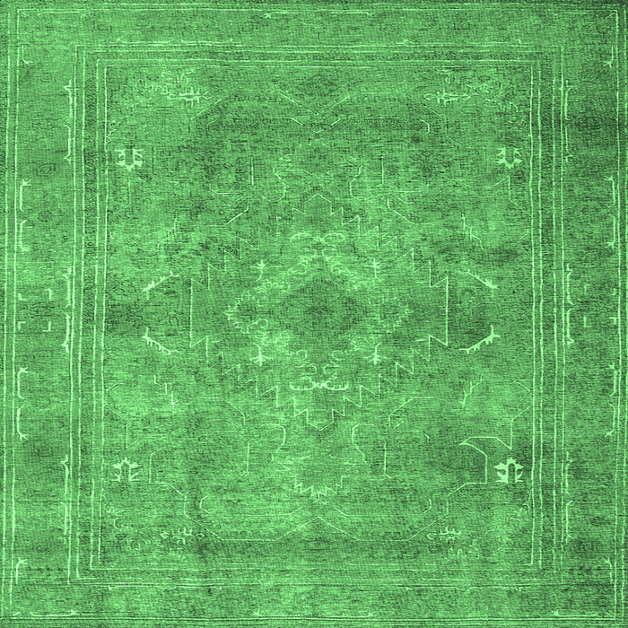 Square Machine Washable Persian Emerald Green Traditional Area Rugs, wshtr3362emgrn