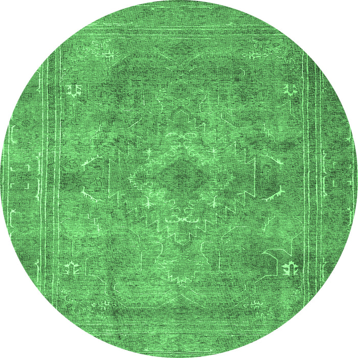 Round Machine Washable Persian Emerald Green Traditional Area Rugs, wshtr3362emgrn