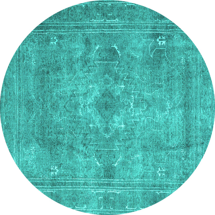 Round Machine Washable Persian Turquoise Traditional Area Rugs, wshtr3362turq