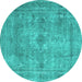 Round Persian Turquoise Traditional Rug, tr3362turq