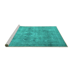 Sideview of Machine Washable Persian Turquoise Traditional Area Rugs, wshtr3362turq