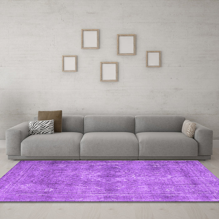 Machine Washable Persian Purple Traditional Area Rugs in a Living Room, wshtr3362pur