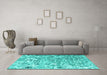 Machine Washable Persian Turquoise Traditional Area Rugs in a Living Room,, wshtr3363turq