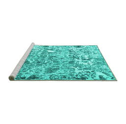 Sideview of Machine Washable Persian Turquoise Traditional Area Rugs, wshtr3363turq