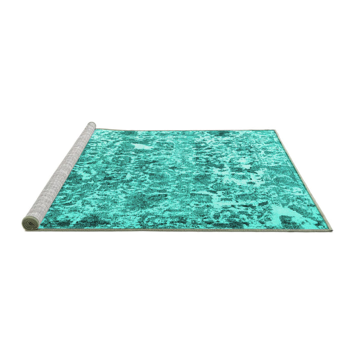 Sideview of Machine Washable Persian Turquoise Traditional Area Rugs, wshtr3363turq