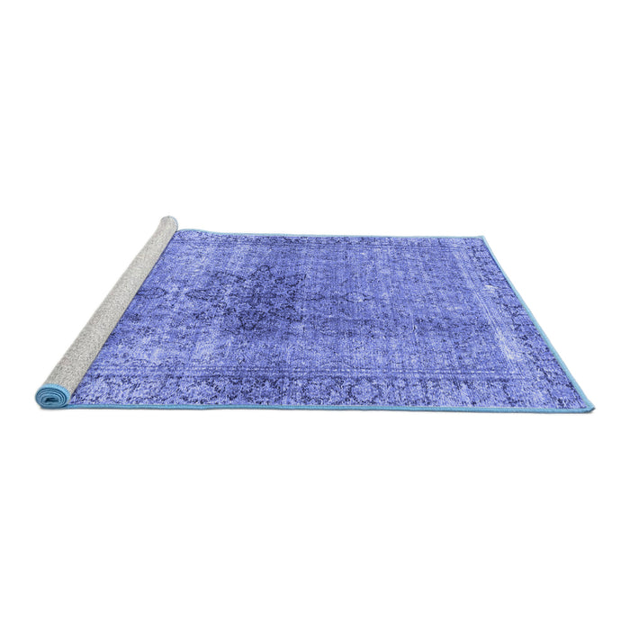 Sideview of Machine Washable Persian Blue Traditional Rug, wshtr3364blu