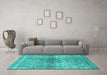 Machine Washable Persian Turquoise Traditional Area Rugs in a Living Room,, wshtr3364turq